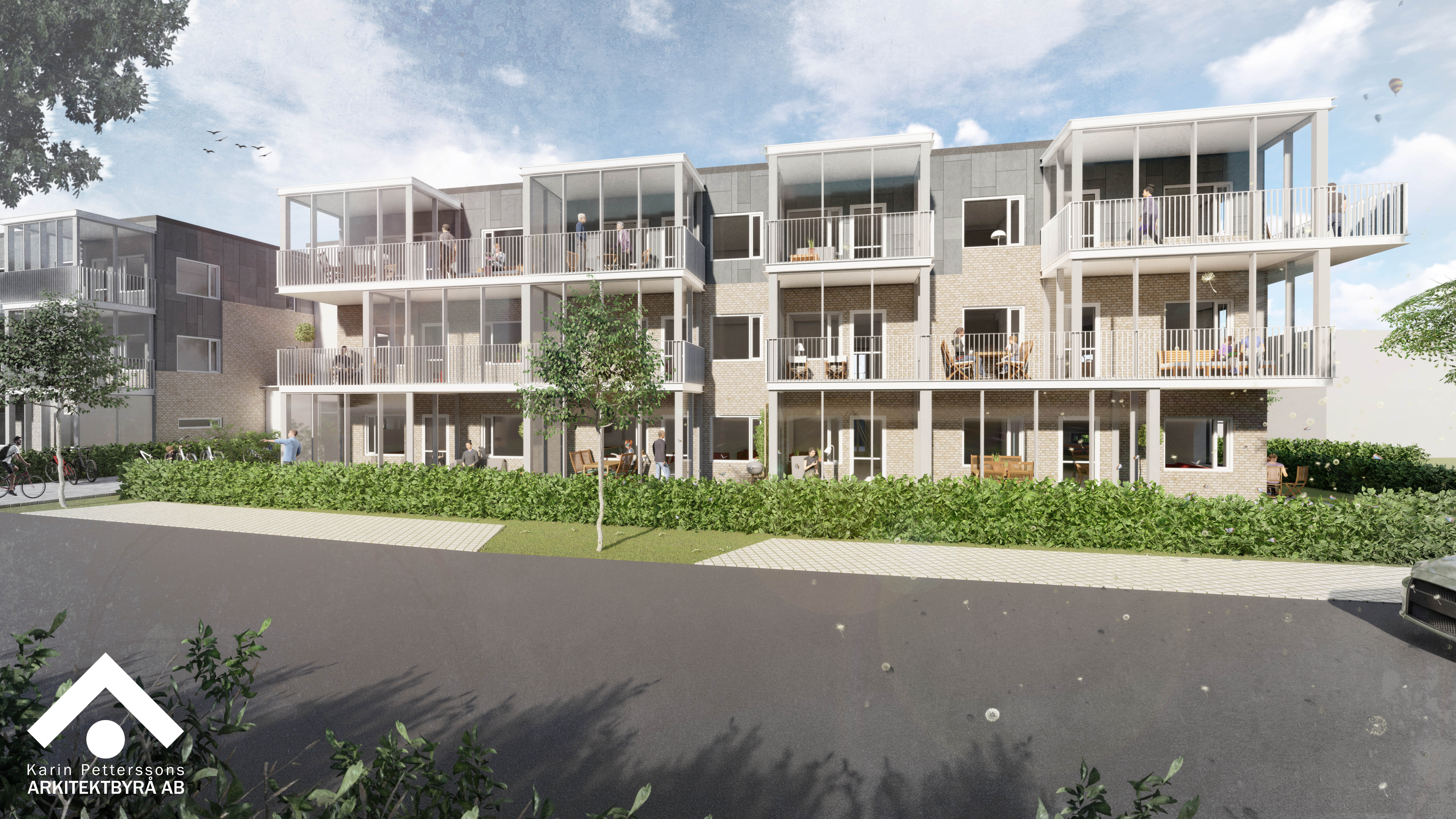 Från Väpnaregatan väster ifrån (havssida) emot balkongerna.